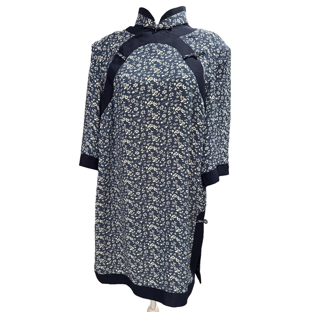 Modern Cheongsam (Qipao) Blue Floral Dress Size XXL Traditional Mandarin Collar